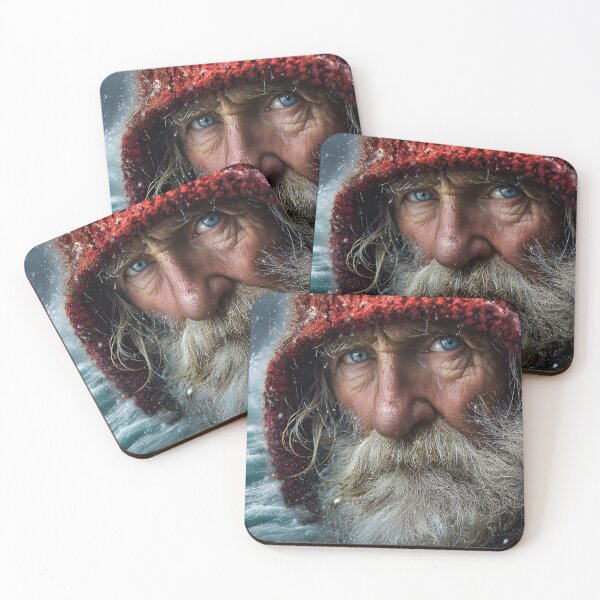 Item preview, Elderly Man in Red Hood Staring at Stormy Ocean designed and sold by Artessie.