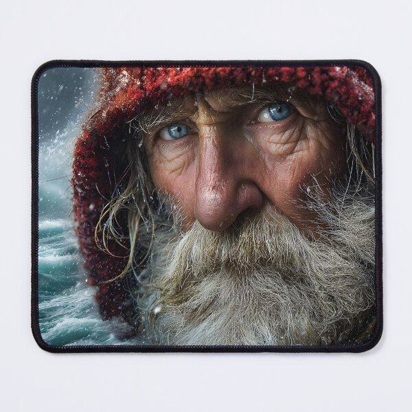 Item preview, Elderly Man in Red Hood Staring at Stormy Ocean designed and sold by Artessie.
