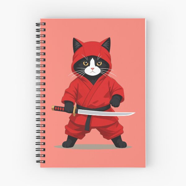 Item preview, Cute Red Ninja Cat Katana Samurai Tuxedo Kitten designed and sold by KungPowUnicorn.