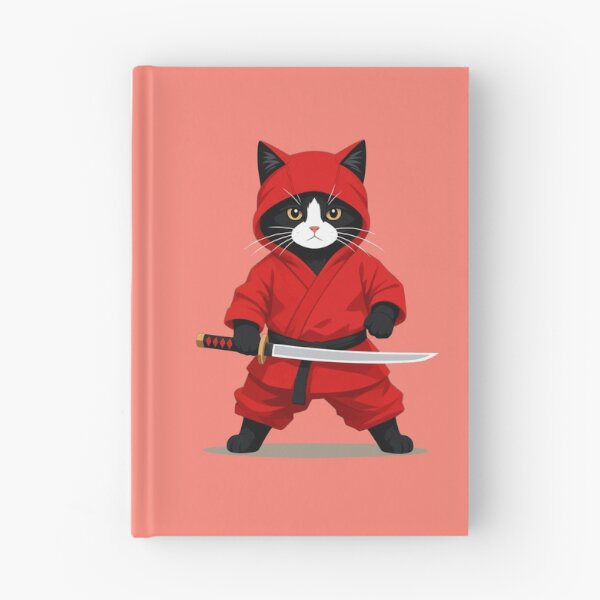 Item preview, Cute Red Ninja Cat Katana Samurai Tuxedo Kitten designed and sold by KungPowUnicorn.