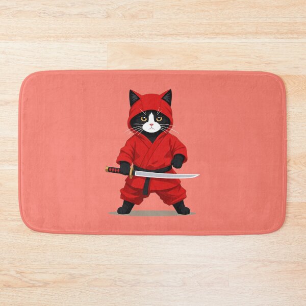 Item preview, Cute Red Ninja Cat Katana Samurai Tuxedo Kitten designed and sold by KungPowUnicorn.