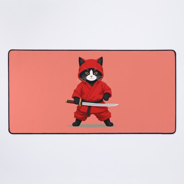 Item preview, Cute Red Ninja Cat Katana Samurai Tuxedo Kitten designed and sold by KungPowUnicorn.