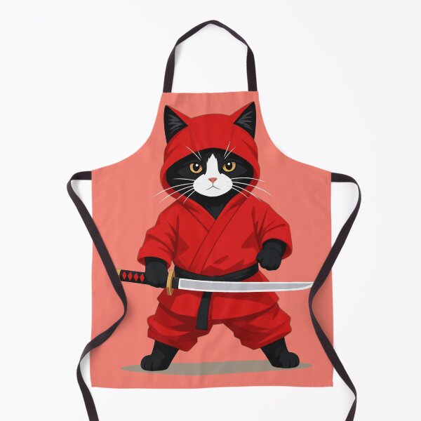 Item preview, Cute Red Ninja Cat Katana Samurai Tuxedo Kitten designed and sold by KungPowUnicorn.
