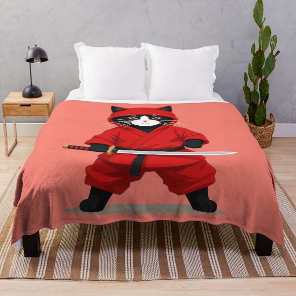 Item preview, Cute Red Ninja Cat Katana Samurai Tuxedo Kitten designed and sold by KungPowUnicorn.