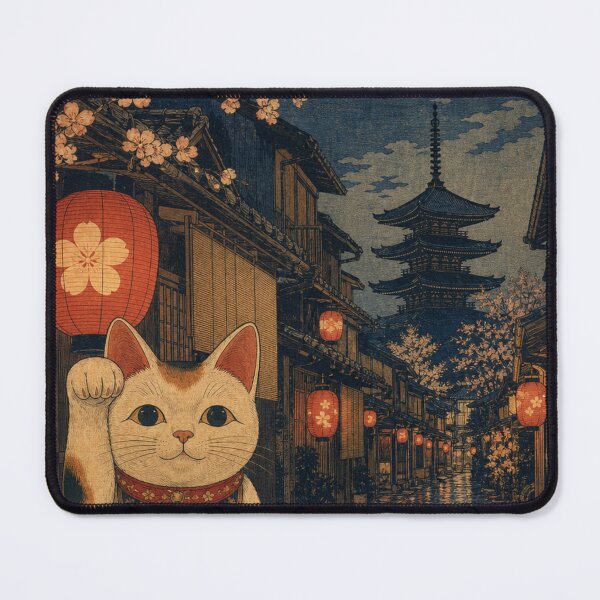 Item preview, Lucky Maneki Neko in Full Moon Kyoto - Cherry Blossoms & Pagoda designed and sold by vekotpu.
