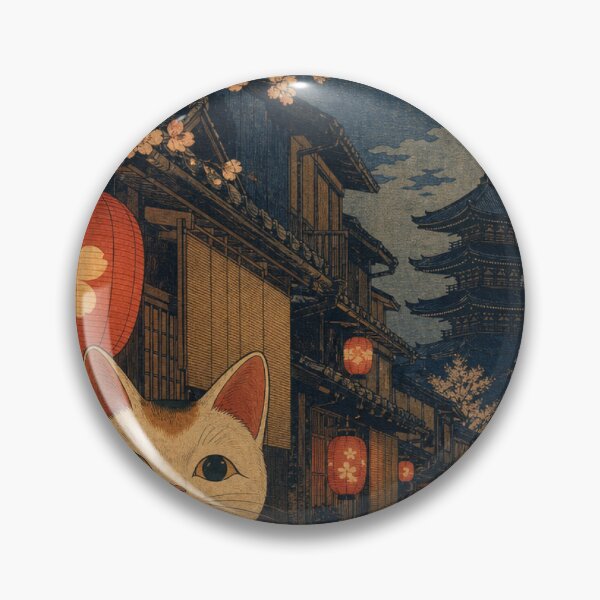 Item preview, Lucky Maneki Neko in Full Moon Kyoto - Cherry Blossoms & Pagoda designed and sold by vekotpu.