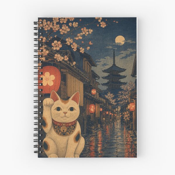 Item preview, Lucky Maneki Neko in Full Moon Kyoto - Cherry Blossoms & Pagoda designed and sold by vekotpu.