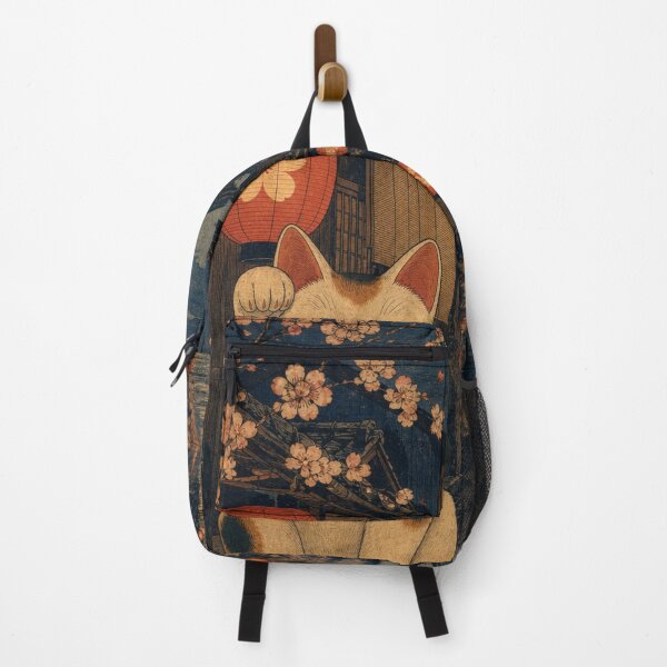 Item preview, Lucky Maneki Neko in Full Moon Kyoto - Cherry Blossoms & Pagoda designed and sold by vekotpu.