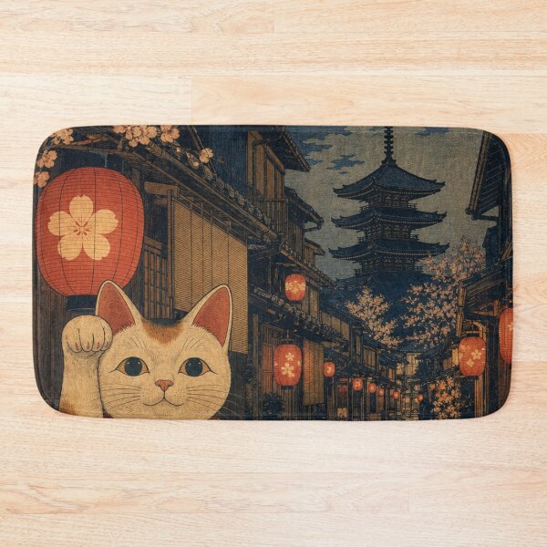 Item preview, Lucky Maneki Neko in Full Moon Kyoto - Cherry Blossoms & Pagoda designed and sold by vekotpu.