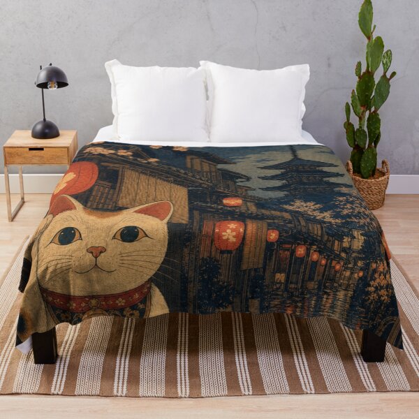 Item preview, Lucky Maneki Neko in Full Moon Kyoto - Cherry Blossoms & Pagoda designed and sold by vekotpu.