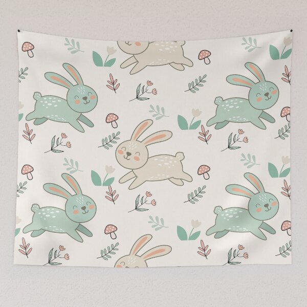 Item preview, Cute Bunny Seamless Pattern with Forest Elements designed and sold by prapapon.