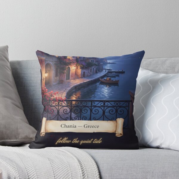 Item preview, Chania Moonlit Balcony Streetscape — Romantic Mediterranean Night Art designed and sold by stickercuffs.