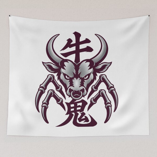 Item preview, Japanese Ushi-Oni Yokai Design – Plum Noir & Silver Kanji Art designed and sold by Handcan.