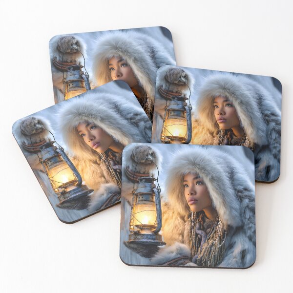 Item preview, Elegant Woman in Fur Coat with Lantern in Ice Cave designed and sold by Artessie.