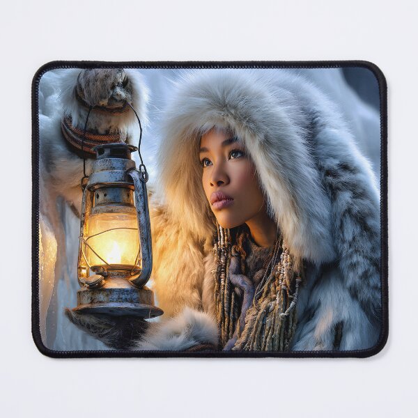 Item preview, Elegant Woman in Fur Coat with Lantern in Ice Cave designed and sold by Artessie.