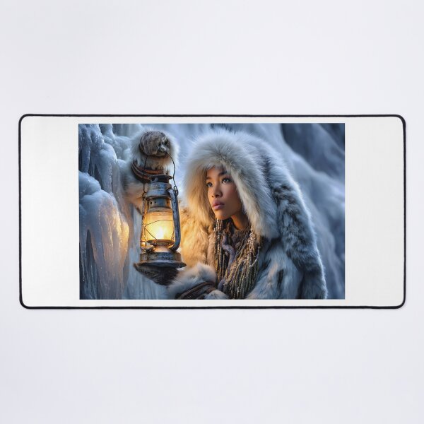 Item preview, Elegant Woman in Fur Coat with Lantern in Ice Cave designed and sold by Artessie.