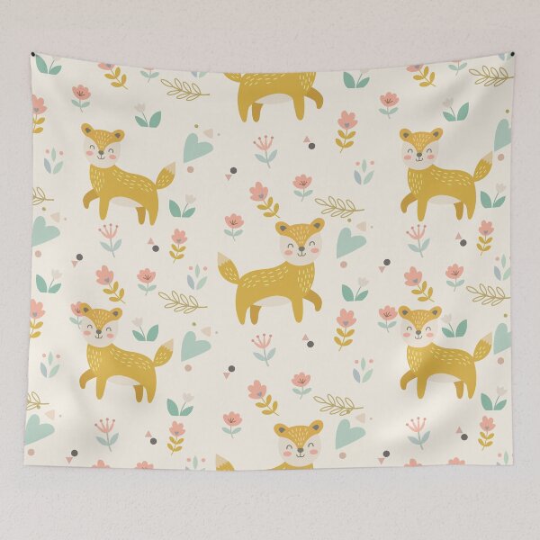 Item preview, Cute Fox Seamless Pattern with Floral Elements designed and sold by prapapon.