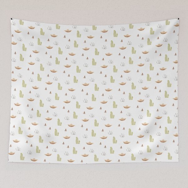 Item preview, Cute Watercolor Sombrero and Cactus White Pattern designed and sold by svitlaarty.