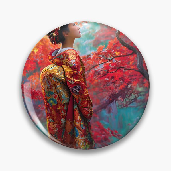 Item preview, Elegant Japanese Woman in Vibrant Autumn Forest designed and sold by Artessie.