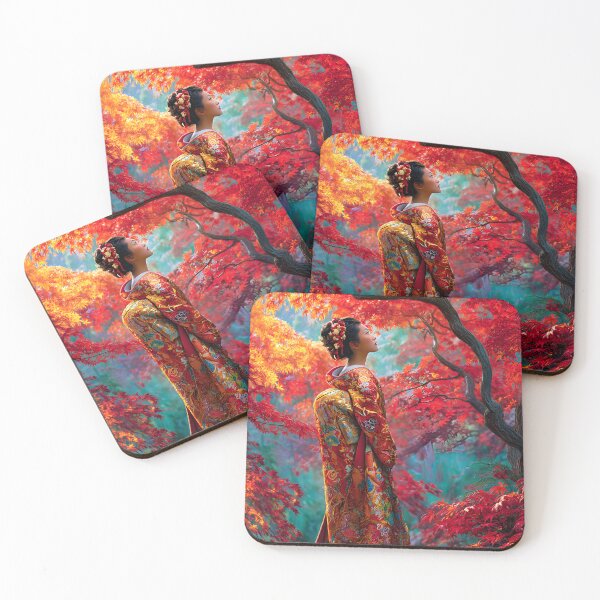 Item preview, Elegant Japanese Woman in Vibrant Autumn Forest designed and sold by Artessie.