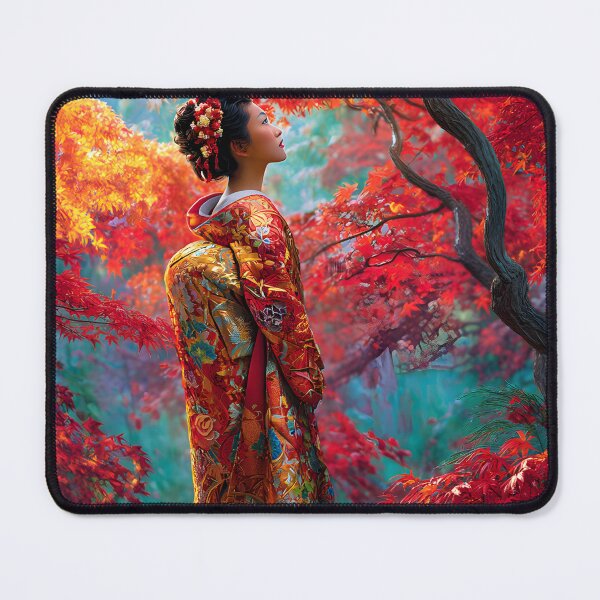 Item preview, Elegant Japanese Woman in Vibrant Autumn Forest designed and sold by Artessie.