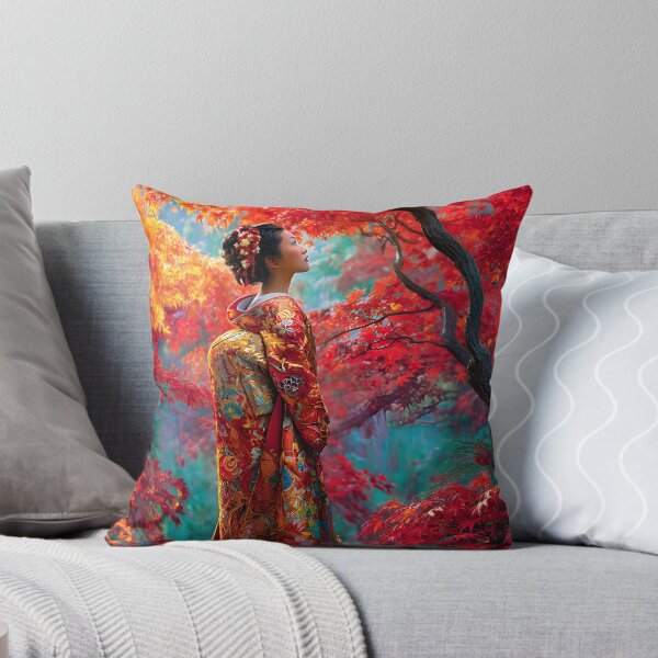 Item preview, Elegant Japanese Woman in Vibrant Autumn Forest designed and sold by Artessie.