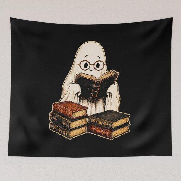 Item preview, Spooktober Ghost Librarian Cozy Reading Vintage Halloween Book Lover Design designed and sold by PrintInkLab.