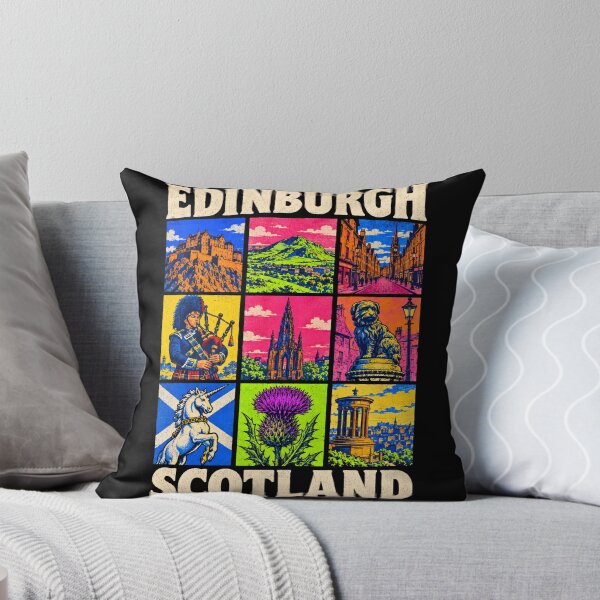 Item preview, Edinburgh Scotland Retro Travel Castle Arthur's Seat Royal Mile Highland Unicorn Illustration designed and sold by Yellowriversss.