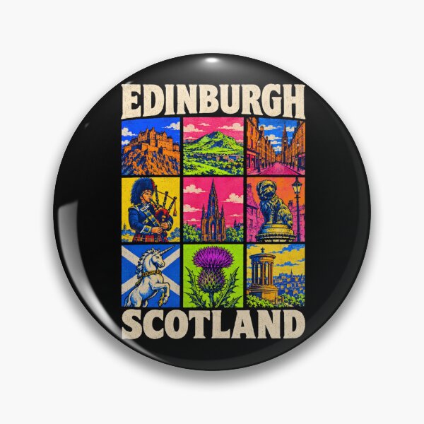 Item preview, Edinburgh Scotland Retro Travel Castle Arthur's Seat Royal Mile Highland Unicorn Illustration designed and sold by Yellowriversss.