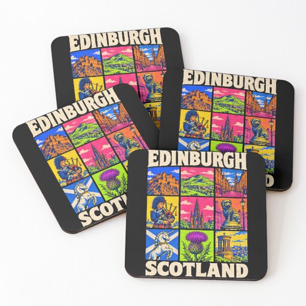Item preview, Edinburgh Scotland Retro Travel Castle Arthur's Seat Royal Mile Highland Unicorn Illustration designed and sold by Yellowriversss.