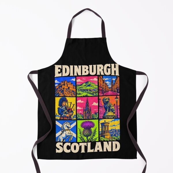 Item preview, Edinburgh Scotland Retro Travel Castle Arthur's Seat Royal Mile Highland Unicorn Illustration designed and sold by Yellowriversss.