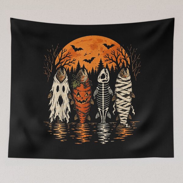 Item preview, Funny Halloween Fishing Ghost Pumpkin Skeleton Mummy Fish designed and sold by raewaelchi.
