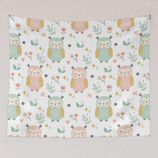 Item preview, Cute Owl Seamless Pattern with Floral Elements designed and sold by prapapon.