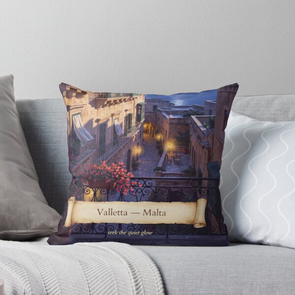 Item preview, Valletta Moonlit Balcony Streetscape — Romantic Mediterranean Night Art designed and sold by stickercuffs.