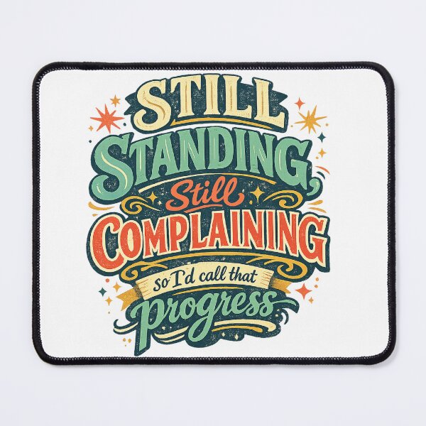 Item preview, Still Standing Still Complaining Funny Progress Quote Retro Typography Art designed and sold by inkoutninja.