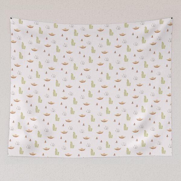 Item preview, Cute Watercolor Sombrero and Cactus Pink Cream Pattern designed and sold by svitlaarty.