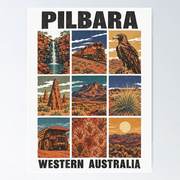 Item preview, Pilbara Western Australia Retro Travel Outback Wedge Tailed Eagle Iron Ore Country Landscape designed and sold by Yellowriversss.
