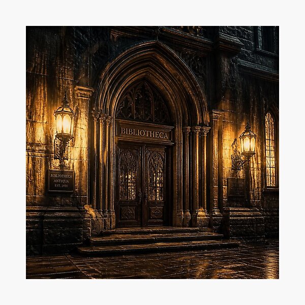 Item preview, Gothic Library Entrance Amber Midnight Rain designed and sold by LazyDayzCo.