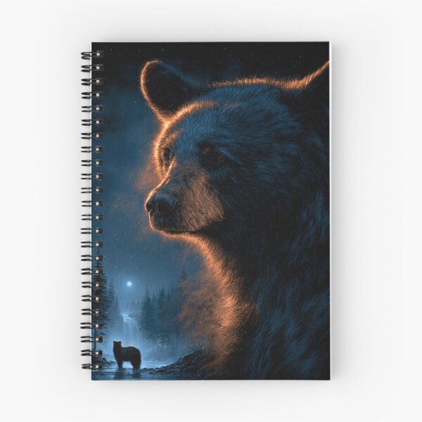 Item preview, Majestic Bear Night Forest Waterfall Wildlife Art designed and sold by NicolasGlowArt.