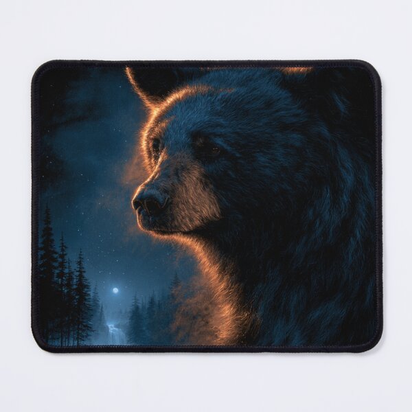 Item preview, Majestic Bear Night Forest Waterfall Wildlife Art designed and sold by NicolasGlowArt.