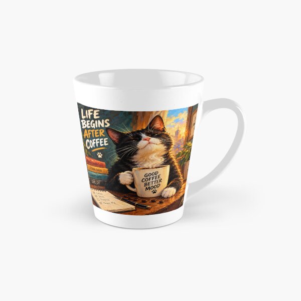 Item preview, Black Cat Coffee Art – Funny Cat Lover Gift, Coffee Lover Wall Art, Good Coffee Better Mood designed and sold by AbstractAuraArt.