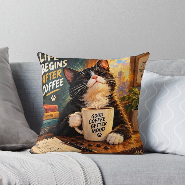 Item preview, Black Cat Coffee Art – Funny Cat Lover Gift, Coffee Lover Wall Art, Good Coffee Better Mood designed and sold by AbstractAuraArt.