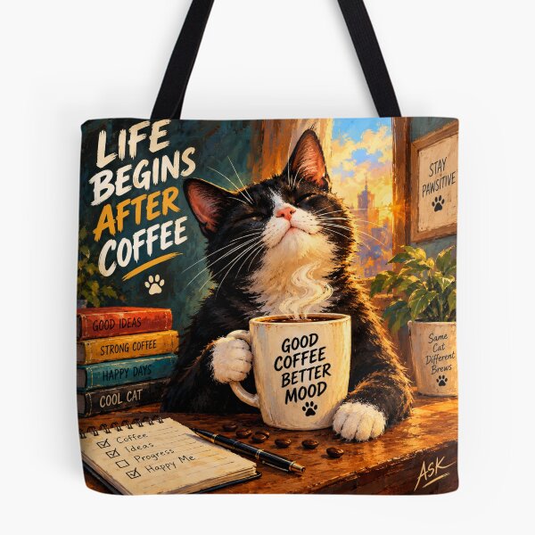 Item preview, Black Cat Coffee Art – Funny Cat Lover Gift, Coffee Lover Wall Art, Good Coffee Better Mood designed and sold by AbstractAuraArt.