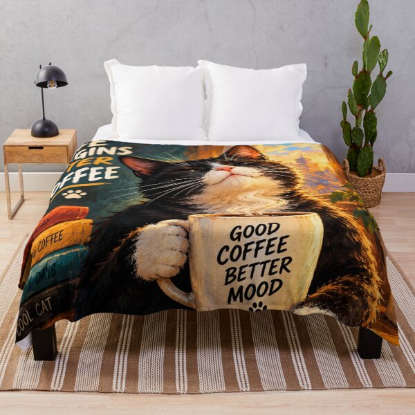Item preview, Black Cat Coffee Art – Funny Cat Lover Gift, Coffee Lover Wall Art, Good Coffee Better Mood designed and sold by AbstractAuraArt.