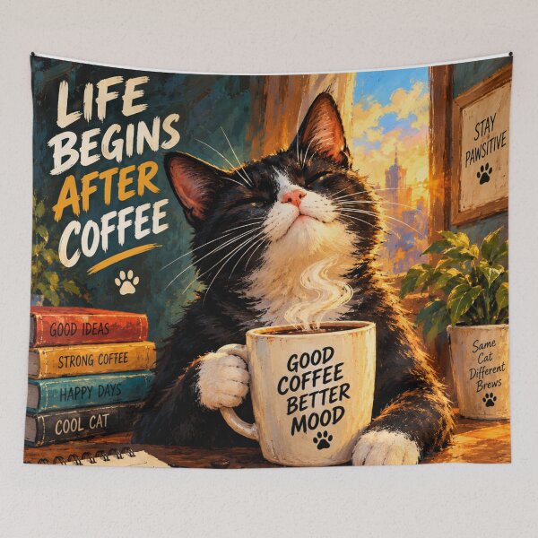Item preview, Black Cat Coffee Art – Funny Cat Lover Gift, Coffee Lover Wall Art, Good Coffee Better Mood designed and sold by AbstractAuraArt.