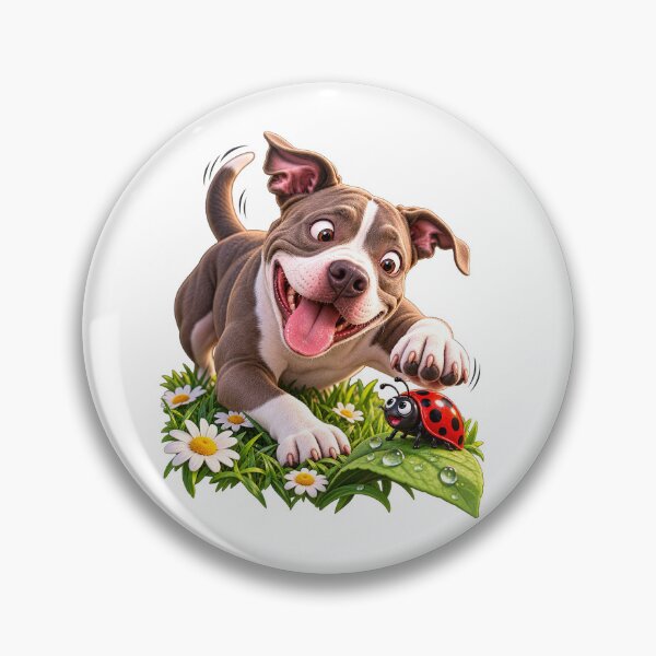 Item preview, Happy Puppy — Playful PitBull Dog Graphic with Daisies & Ladybug designed and sold by PitBullVibes.com.