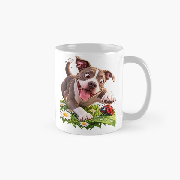 Item preview, Happy Puppy — Playful PitBull Dog Graphic with Daisies & Ladybug designed and sold by PitBullVibes.com.