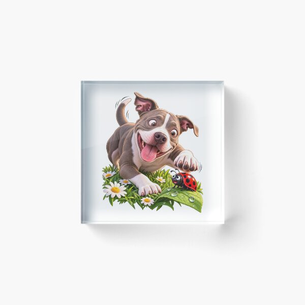 Item preview, Happy Puppy — Playful PitBull Dog Graphic with Daisies & Ladybug designed and sold by PitBullVibes.com.