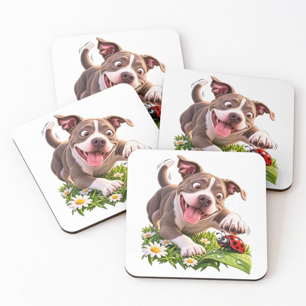 Item preview, Happy Puppy — Playful PitBull Dog Graphic with Daisies & Ladybug designed and sold by PitBullVibes.com.