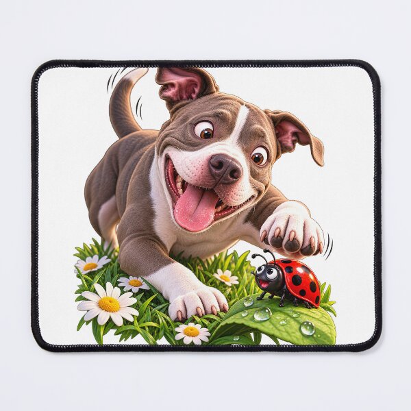 Item preview, Happy Puppy — Playful PitBull Dog Graphic with Daisies & Ladybug designed and sold by PitBullVibes.com.